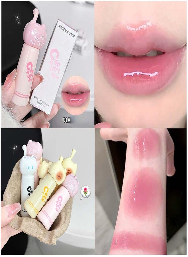 DENESTUP 4 Colors Hydrating Lip Gloss, Glossy Lipgloss Cute Cat Jelly Liquid Lipsticks Moisturizing Shine Glass Finish Lip Gloss Makeup Gift for Women - Image 4